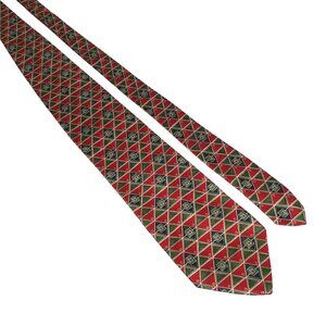 Vintage AKM All Silk Long Tie Italian Designer Office Dad Gift Red Green